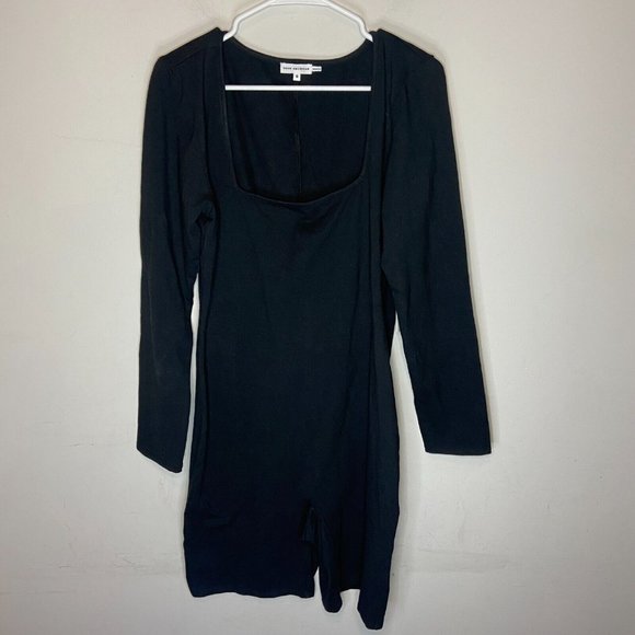 Good American Women 6 Bodysuit Square Neck Long Sleeve Black Cotton Jumper Short - Picture 1 of 11